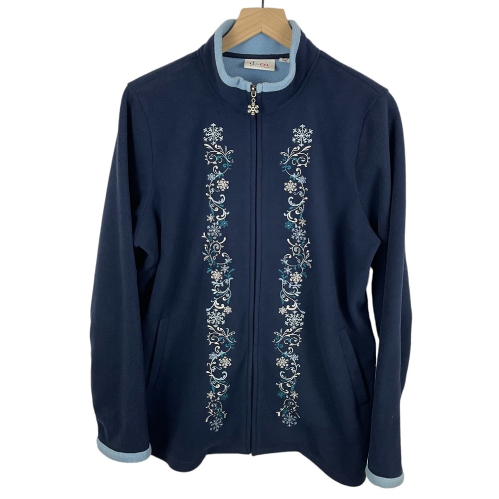 Full Zip Embroidered Denim & Co. Snowflake Jacket Size Large